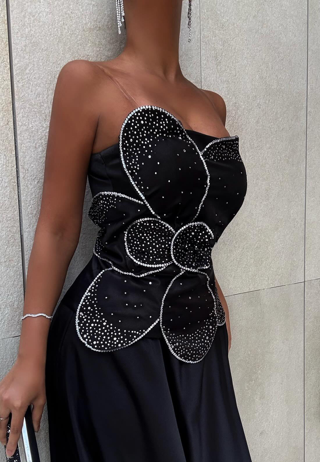 Straight Across Sleeveless Floral Beading Pleated A-Line Evening Dress