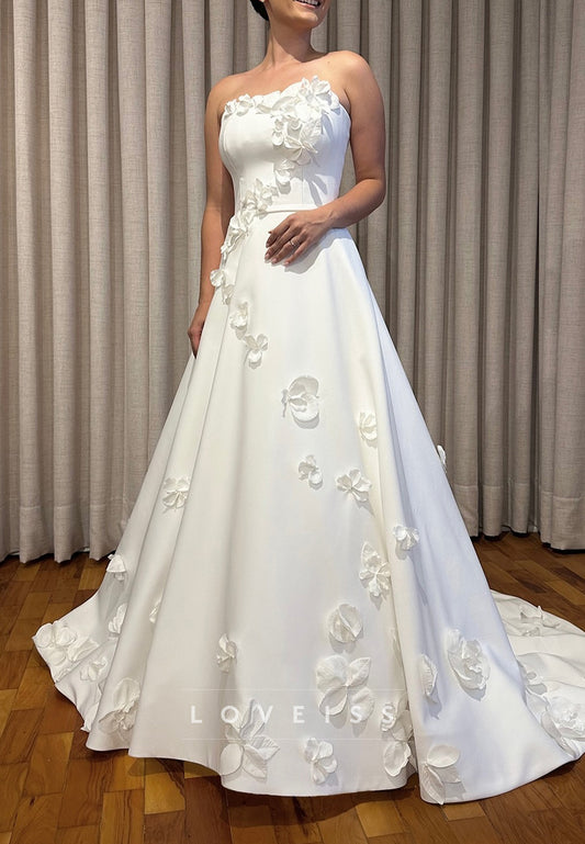 Straight Across Sleeveless Floral Embellished A-Line Wedding Dress