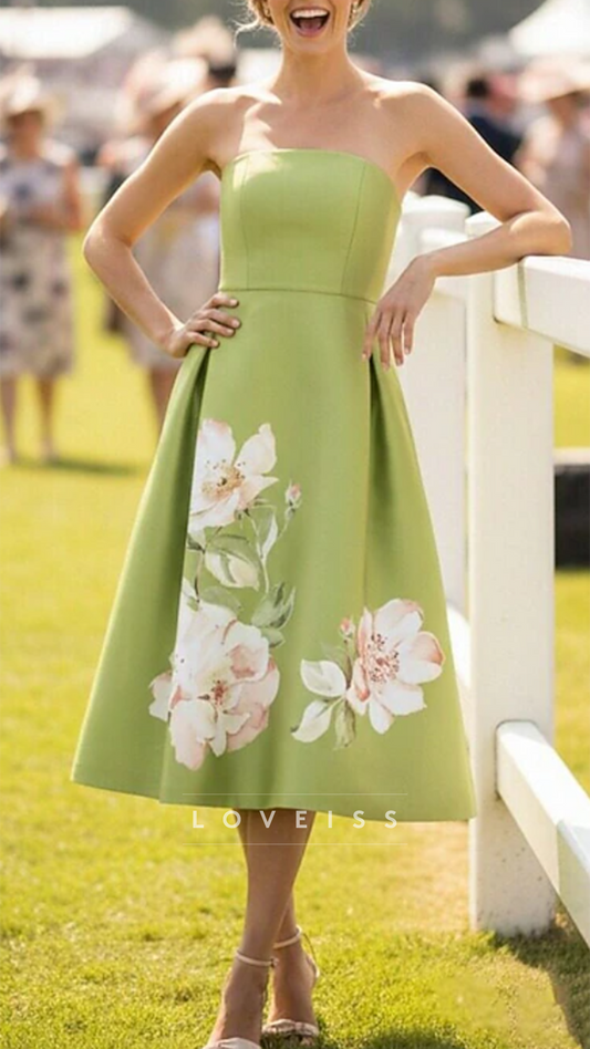 Straight Across Sleeveless Floral Printed A-Line Wedding Guest Dress
