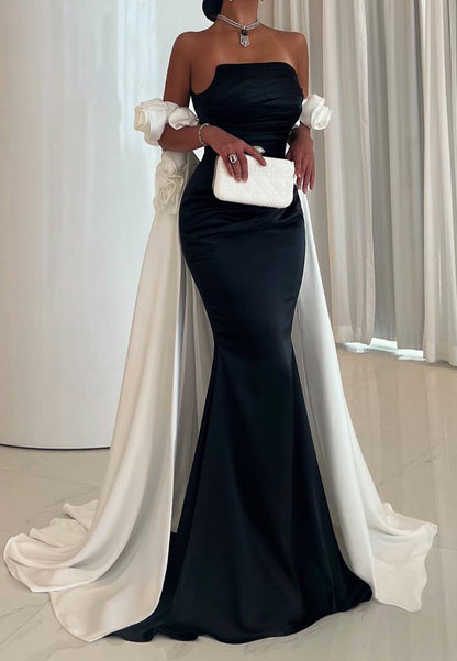 Straight Across Sleeveless Floral Sleek Mermaid Evening Dress