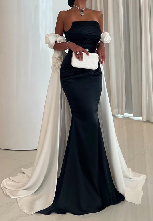 Straight Across Sleeveless Floral Sleek Mermaid Evening Dress