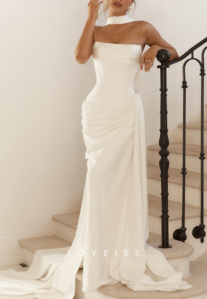 Straight Across Sleeveless Mermaid Wedding Dress