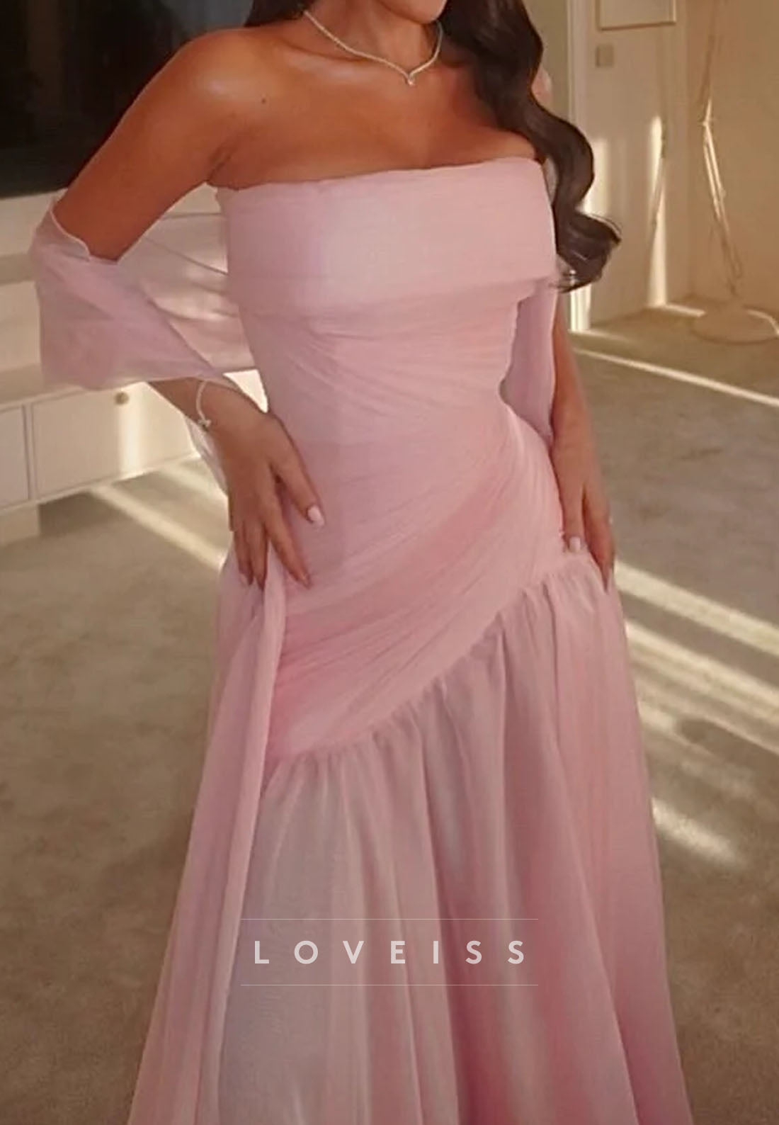 Straight Across Sleeveless Pleated A-Line Evening Dress