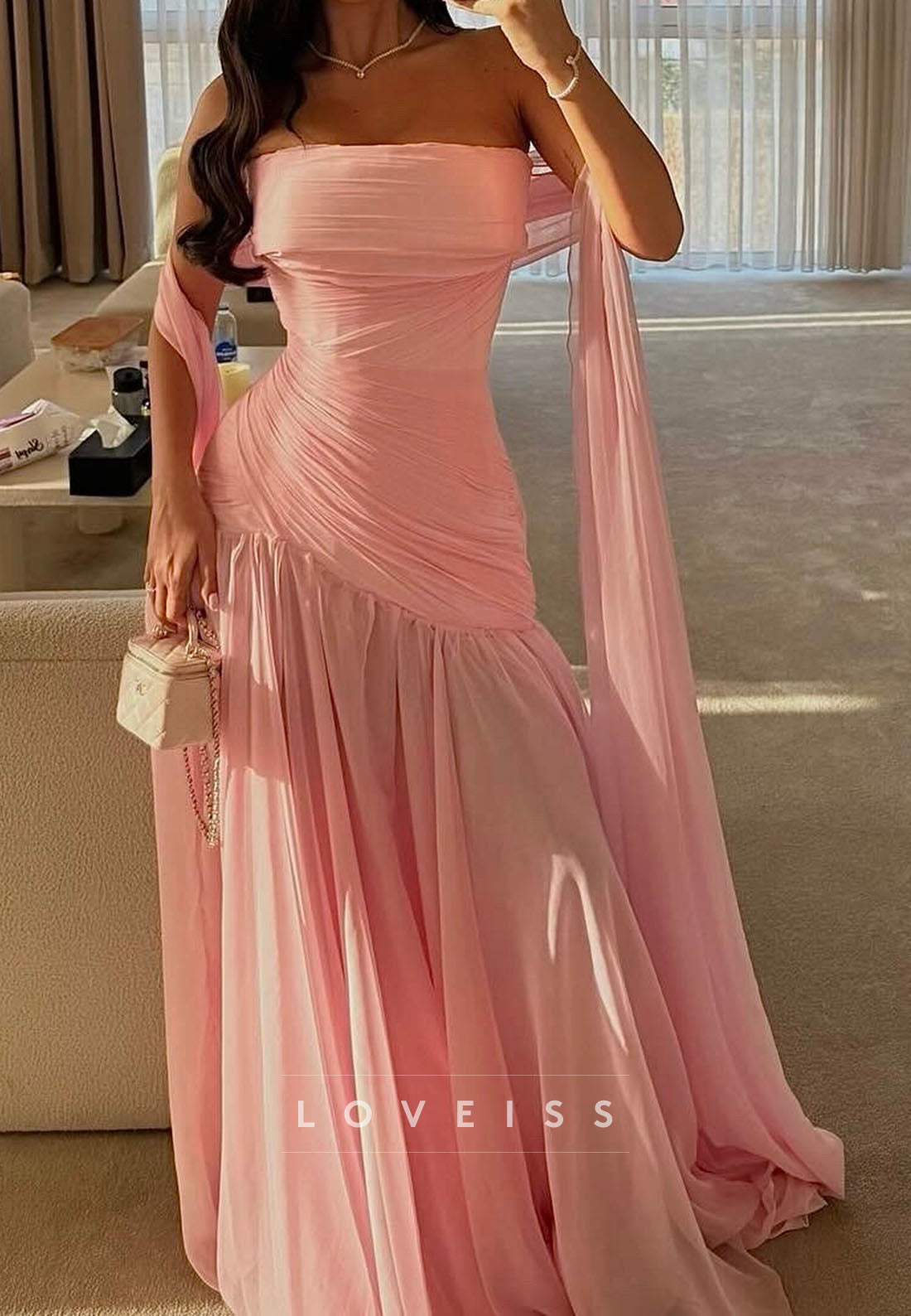Straight Across Sleeveless Pleated A-Line Evening Dress