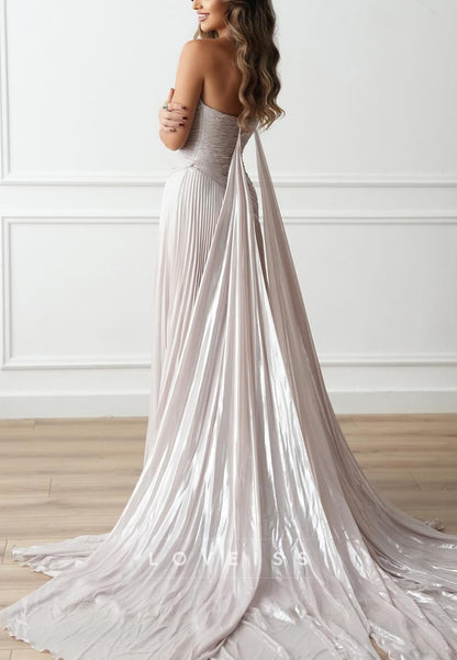 Straight Across Sleeveless Pleated A-Line Evening Dress