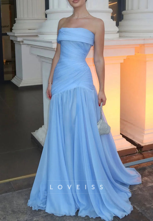 Straight Across Sleeveless Pleated A-Line Evening Dress