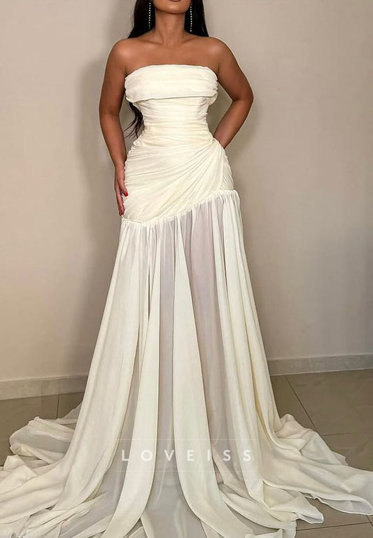 Straight Across Sleeveless Pleated A-Line Formal Dress