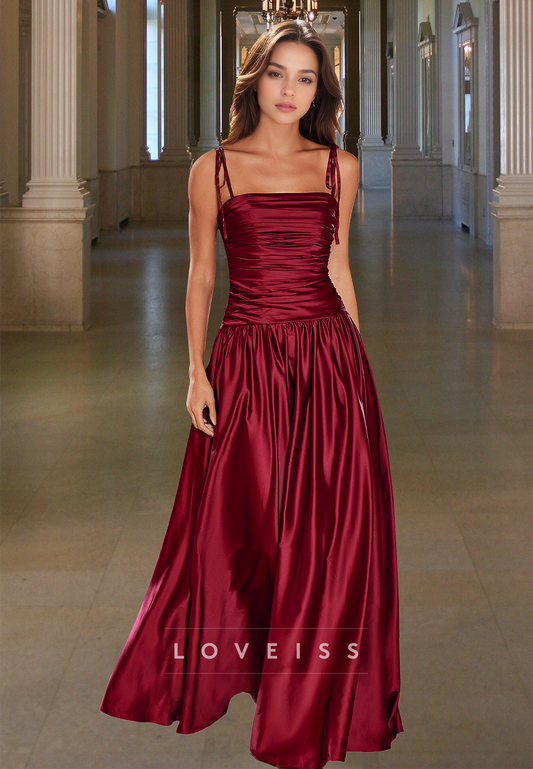 Straight Across Sleeveless Pleated A-Line Prom Dress