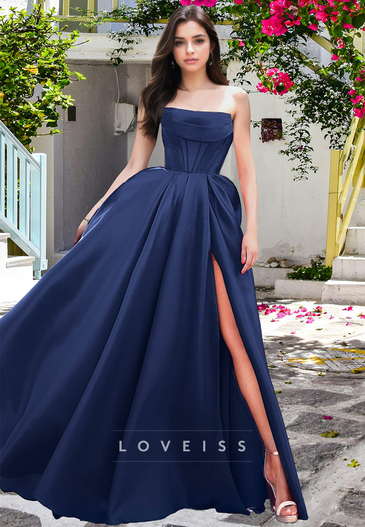 Straight Across Sleeveless Pleated A-Line Prom Dress