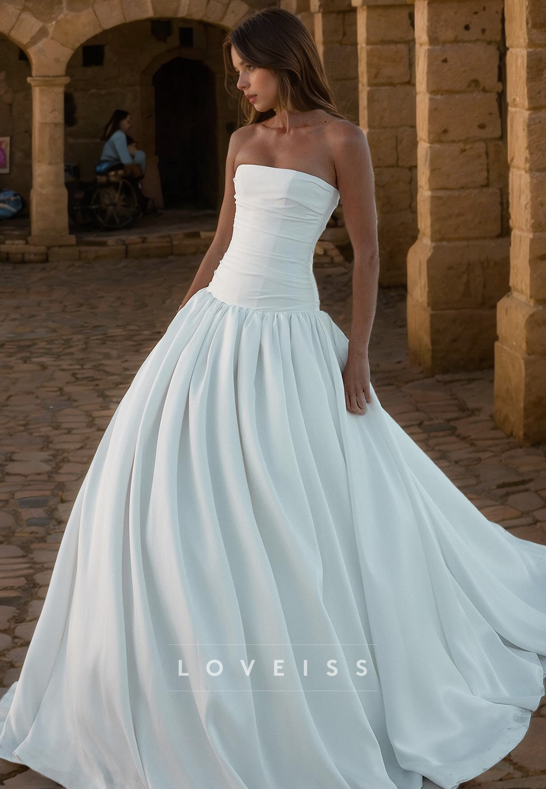 Straight Across Sleeveless Pleated A-Line Wedding Dress