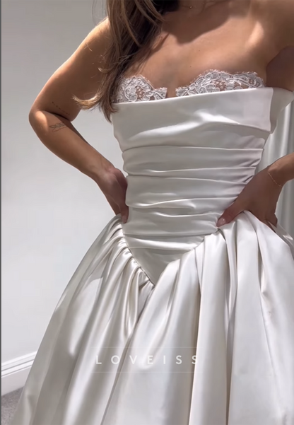 Straight Across Sleeveless Pleated A-Line Wedding Dress