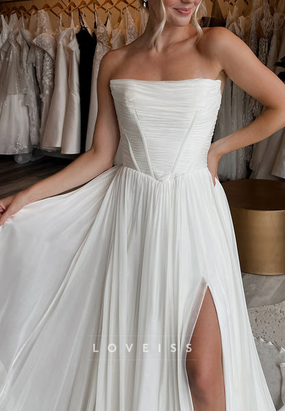 Straight Across Sleeveless Pleated A-Line Wedding Dress