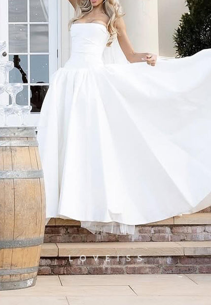 Straight Across Sleeveless Pleated Ruched A-Line Wedding Dress