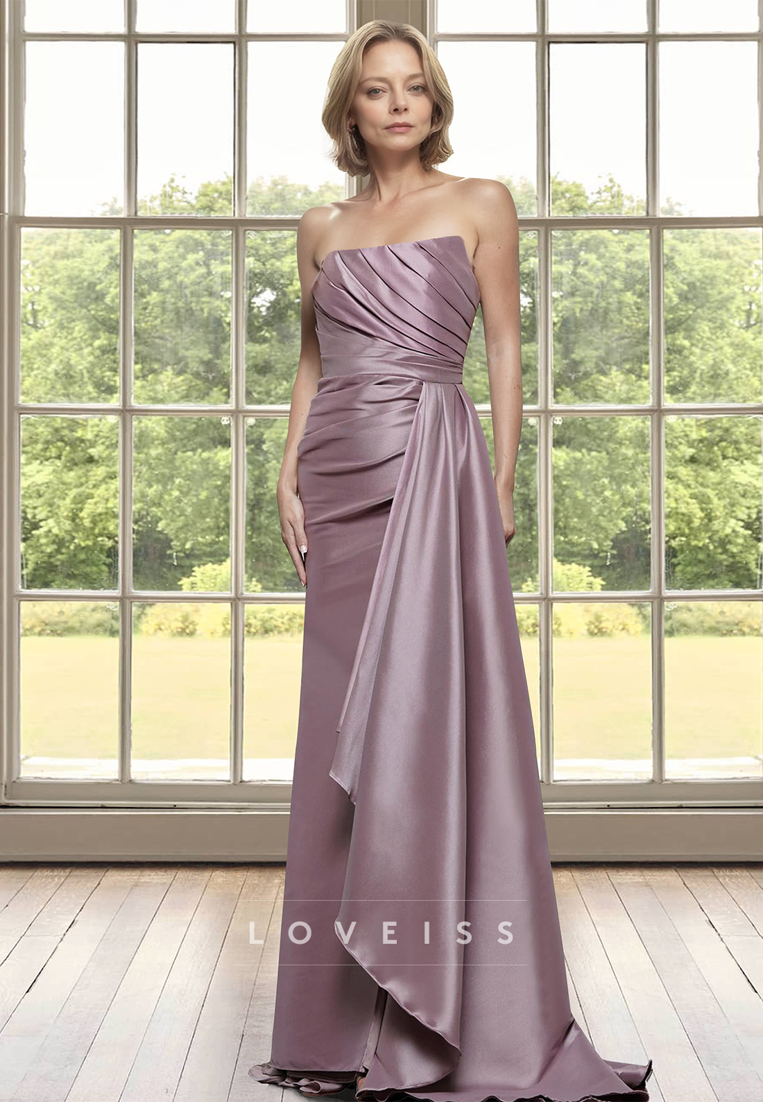 Straight Across Sleeveless Pleated Sheath Mother of Bride Dress