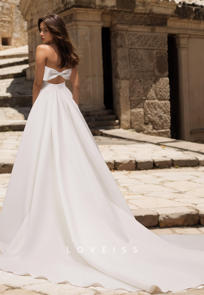 Straight Across Sleeveless Pleated Sleek A-Line Wedding Dress