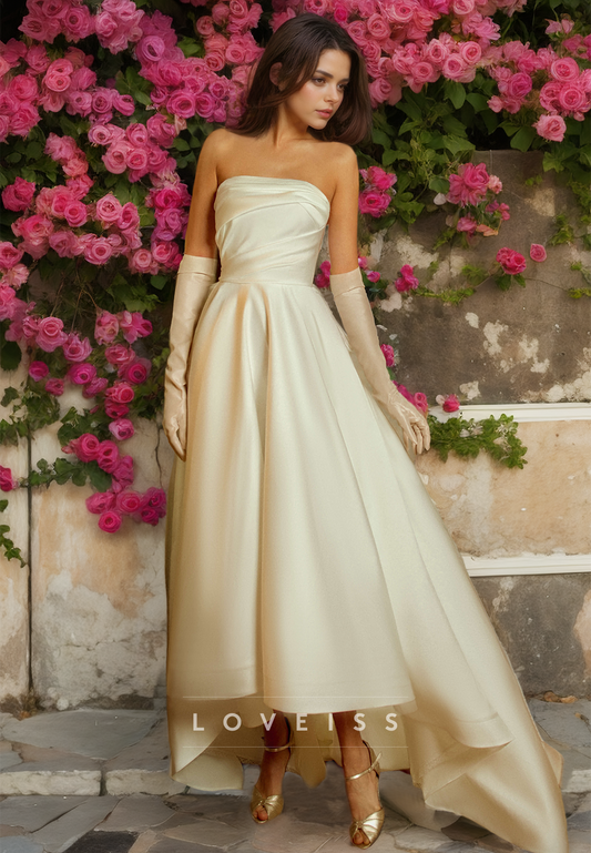 Straight Across Sleeveless Pleated Sleek Satin A-Line Wedding Dress