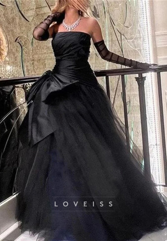 Straight Across Sleeveless Pleated Tulle A-Line Prom Dress