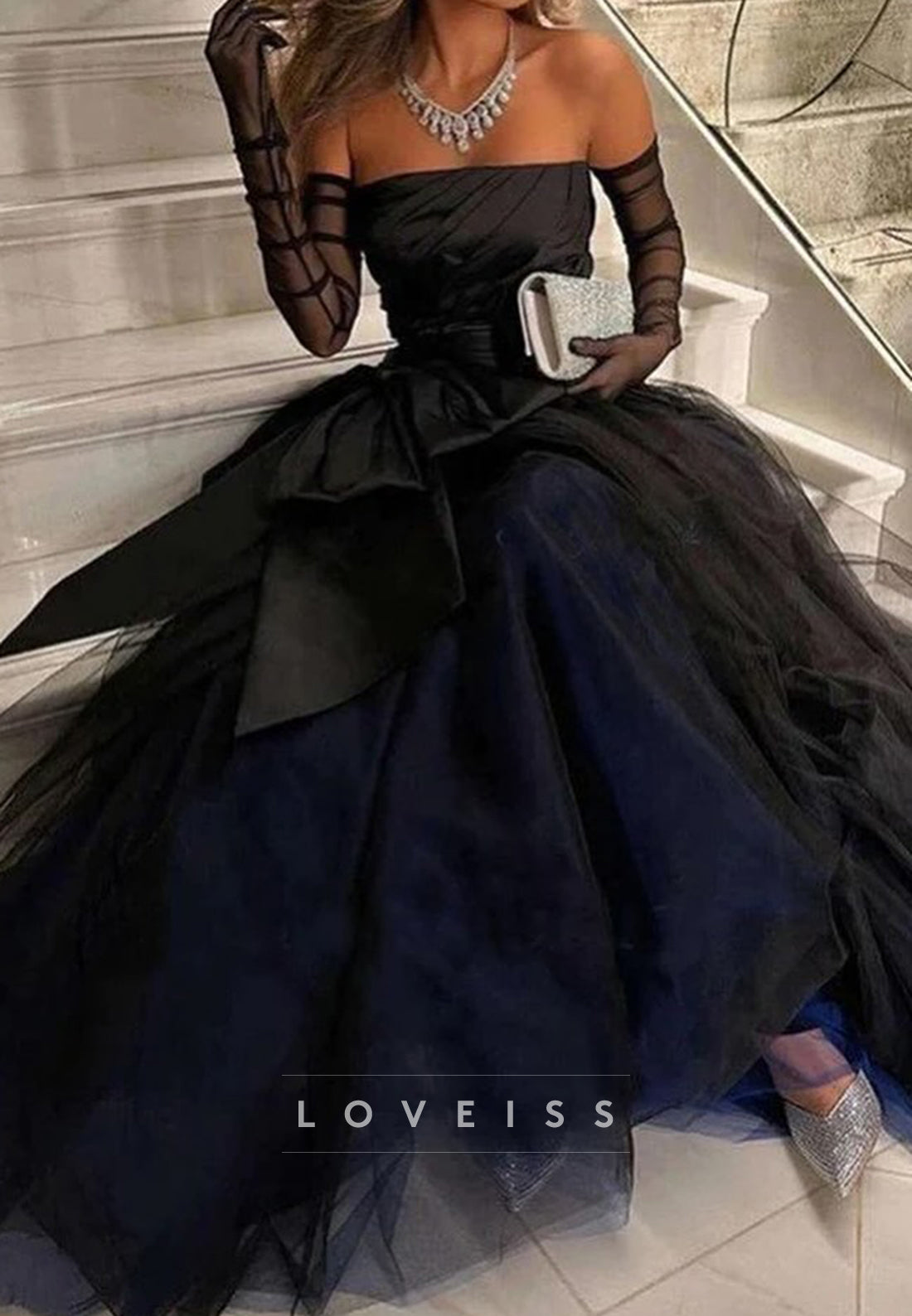 Straight Across Sleeveless Pleated Tulle A-Line Prom Dress