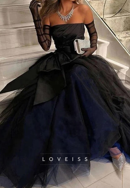 Straight Across Sleeveless Pleated Tulle A-Line Prom Dress