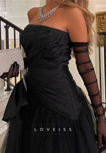 Straight Across Sleeveless Pleated Tulle A-Line Prom Dress