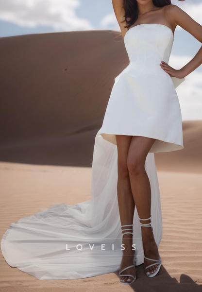 Straight Across Sleeveless Satin A-Line Short Beach Wedding Dress