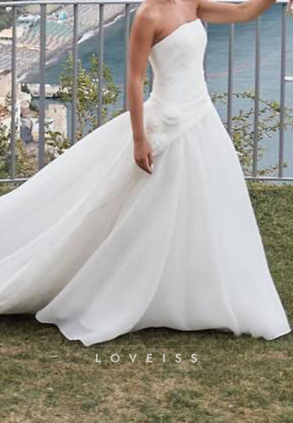 Straight Across Sleeveless Satin Pleated A-Line Classic Wedding Dress