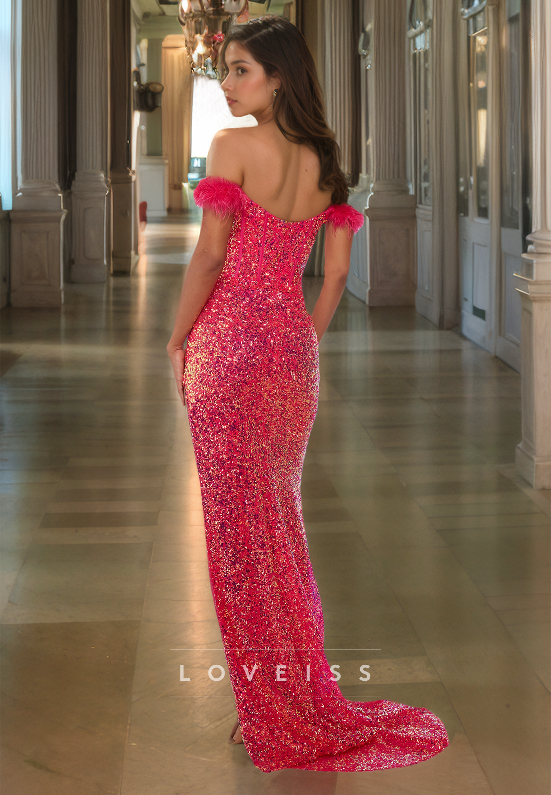 Straight Across Sleeveless Sequins Sparkly Sheath Prom Dress