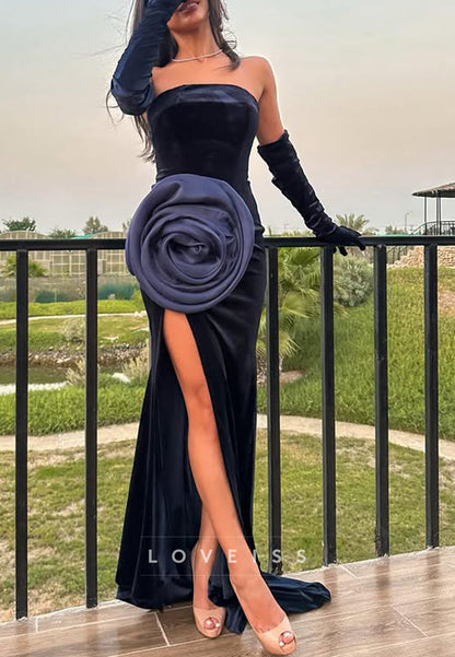 Straight Across Sleeveless Side Slit Sheath Evening Dress