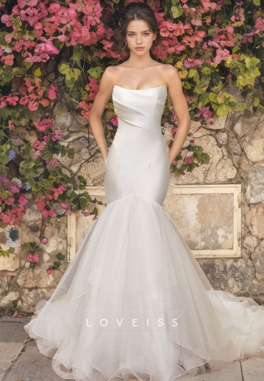 Straight Across Sleeveless Sleek Satin Mermaid Wedding Dress