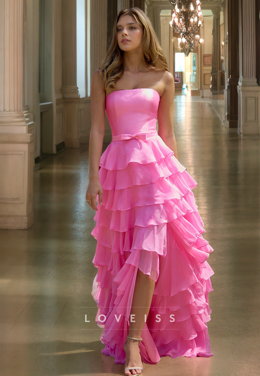 Straight Across Sleeveless Tiered A-Lien Prom Dress