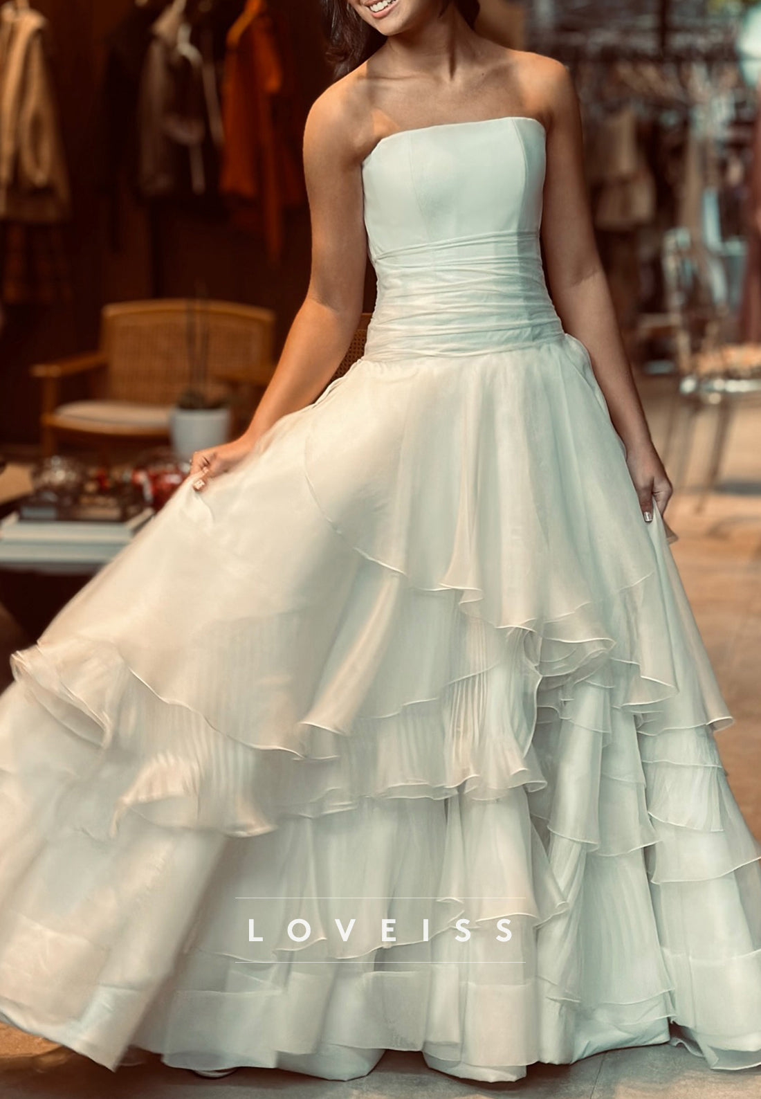 Straight Across Sleeveless Tiered A-Line Evening Dress