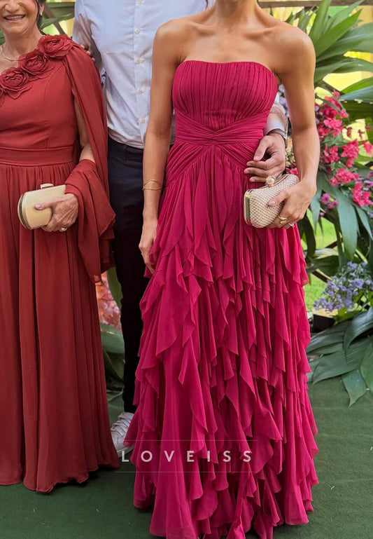 Straight Across Sleeveless  Tiered Ruffles A-Line Wedding Guest Dress