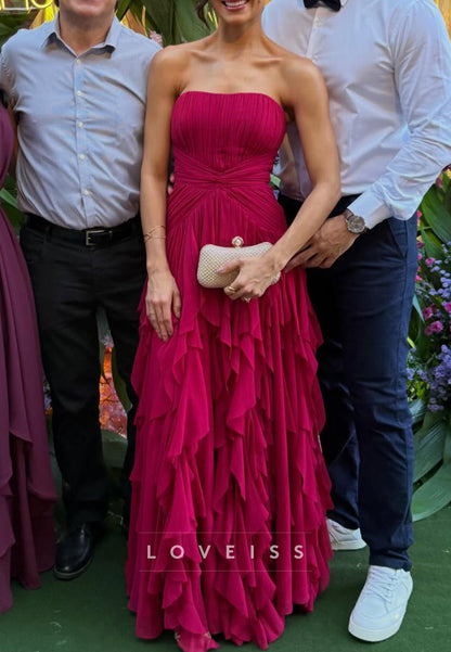 Straight Across Sleeveless  Tiered Ruffles A-Line Wedding Guest Dress