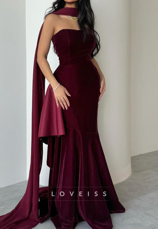 Straight Across Sleeveless Velvet Mermaid Evening Dress