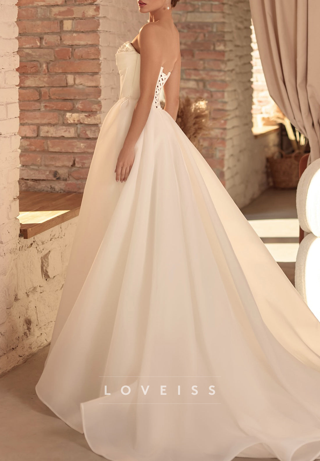 Straight Across Sleeves Beaded A-Line Wedding Dress
