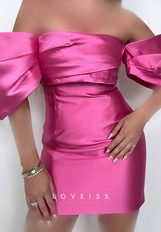 Straight Across Sleeves Satin Sheath Party Homecoming Dress