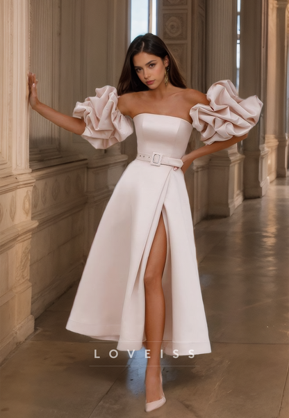 Straight Across Sleeves Sleek A-Line Prom Dress