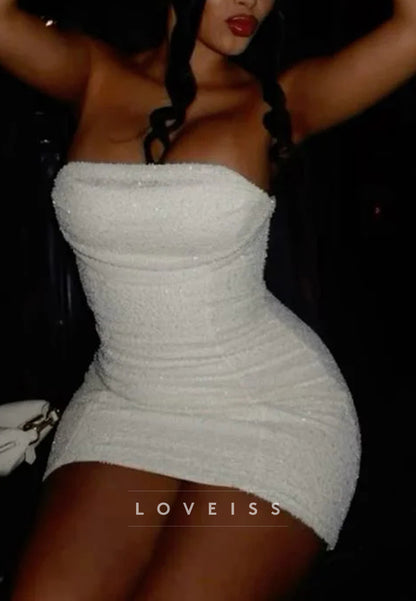 Straight Across Sparkly Fitted Sheath Party Homecoming Dress