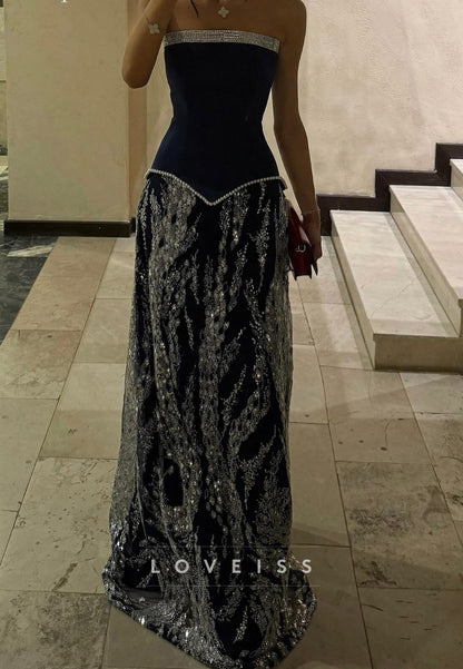 Straight Across Strapless Corset Sequins Sparkly A-Line Prom Dress