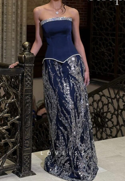 Straight Across Strapless Corset Sequins Sparkly A-Line Prom Dress