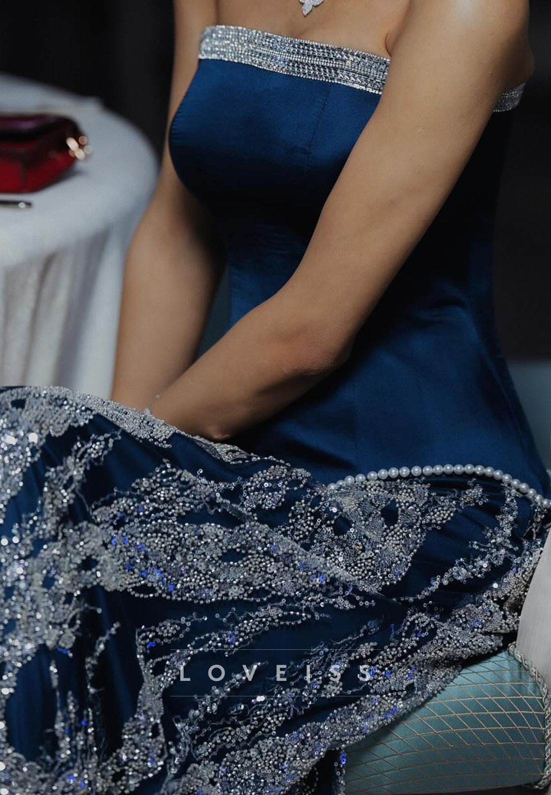 Straight Across Strapless Corset Sequins Sparkly A-Line Prom Dress