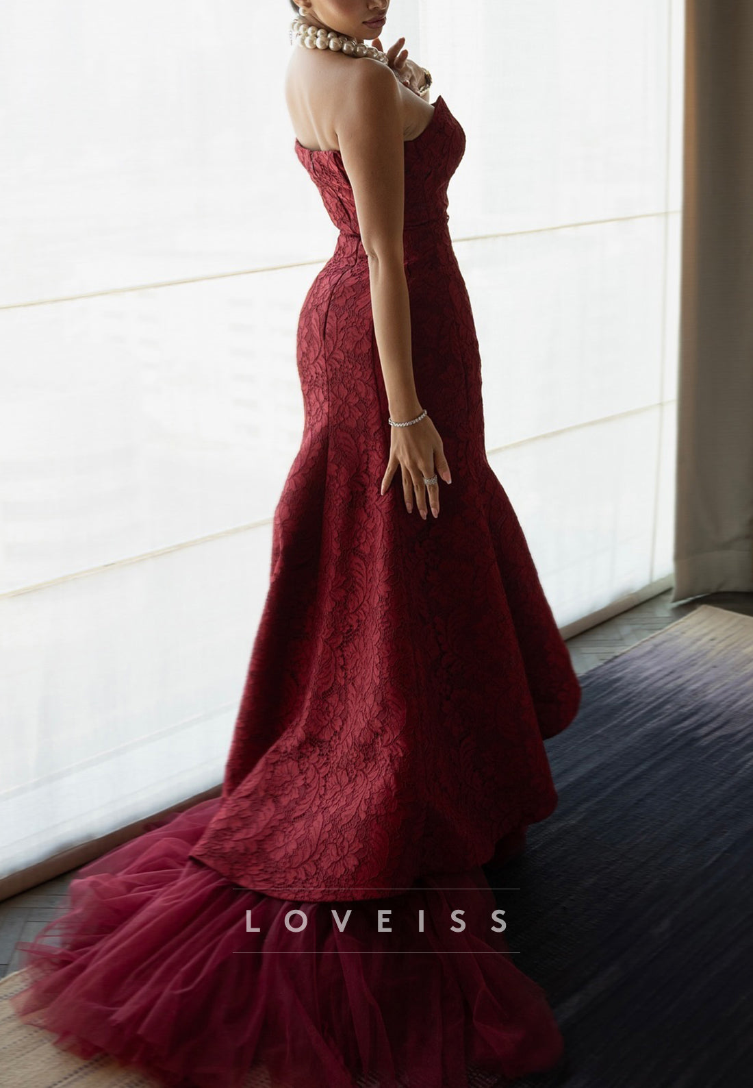 Straight Across Strapless Mermaid Appliques Evening Dress