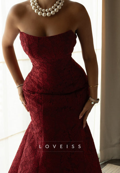 Straight Across Strapless Mermaid Appliques Evening Dress