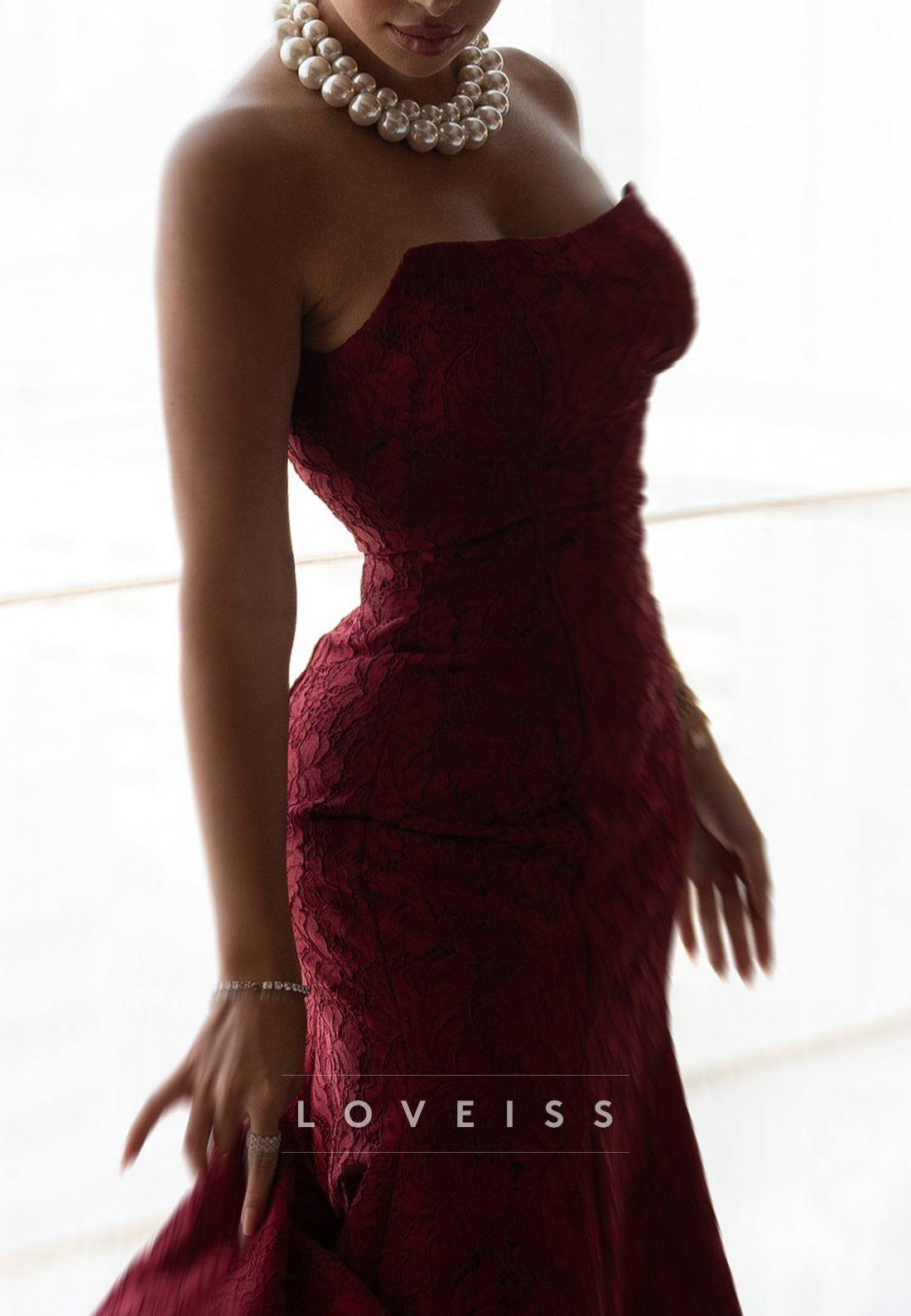 Straight Across Strapless Mermaid Appliques Evening Dress