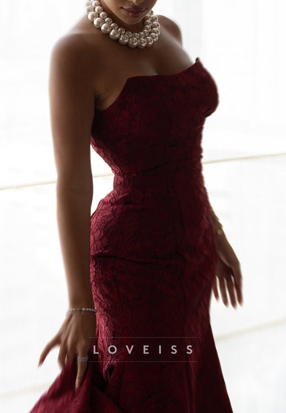 Straight Across Strapless Mermaid Appliques Evening Dress