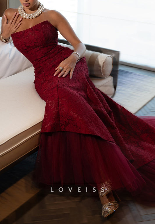 Straight Across Strapless Mermaid Appliques Evening Dress