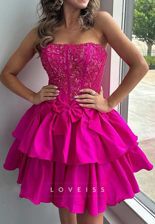 Straight Across Tiered Bowknot Appliques A-Line Party Homecoming Dress
