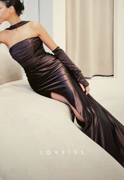 Straight Aross Pleated Satin Mermaid Prom Dress