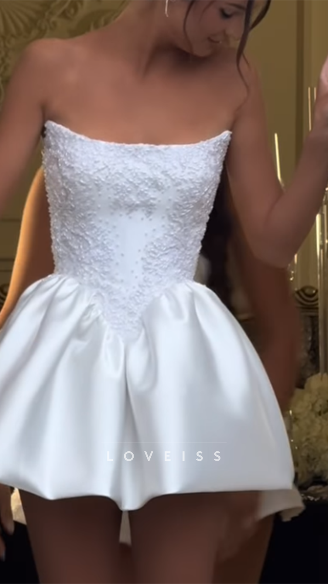 Strapless Appliques Corset A-Line Short Wedding Dress