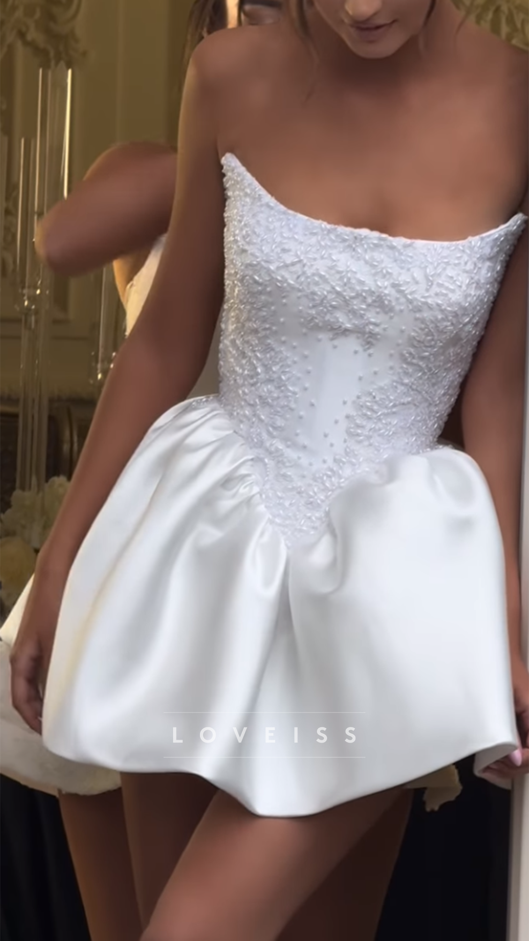 Strapless Appliques Corset A-Line Short Wedding Dress